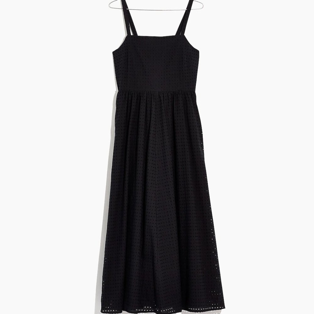 Madewell Black Eyelet Bow Back Midi Dress Size 12